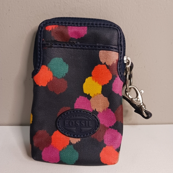 Fossil Navy and colorful dot pattern authentic clutch wristlet wallet - Picture 1 of 6